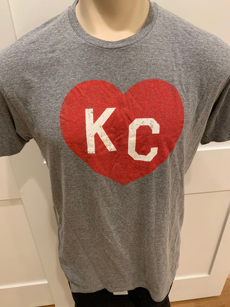 KC Heart Short Sleeve Gray Tee Shirt - Large